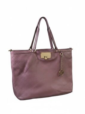 Michael Kors Plum Pebbled Leather Large Tote Handbag Gold Hardware & Logo Charm